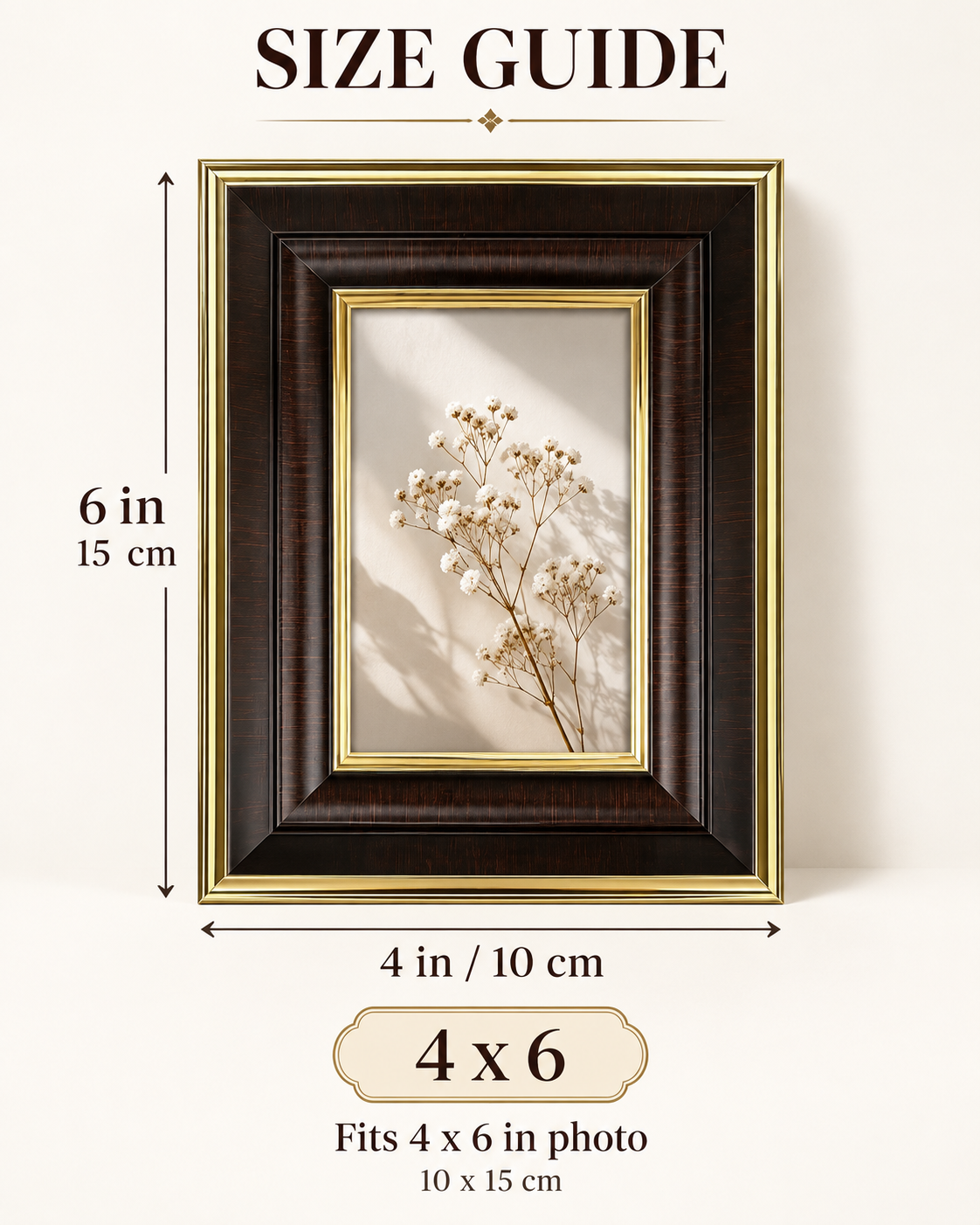 Classic Brown & Gold Photo Frame – 4 × 6 Inch