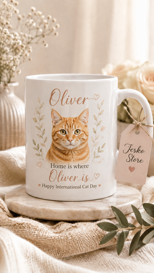 Celebrate International Cat Day with a personalized mug made especially for pet lovers.