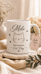 Celebrate International Cat Day with a personalized mug made especially for pet lovers.