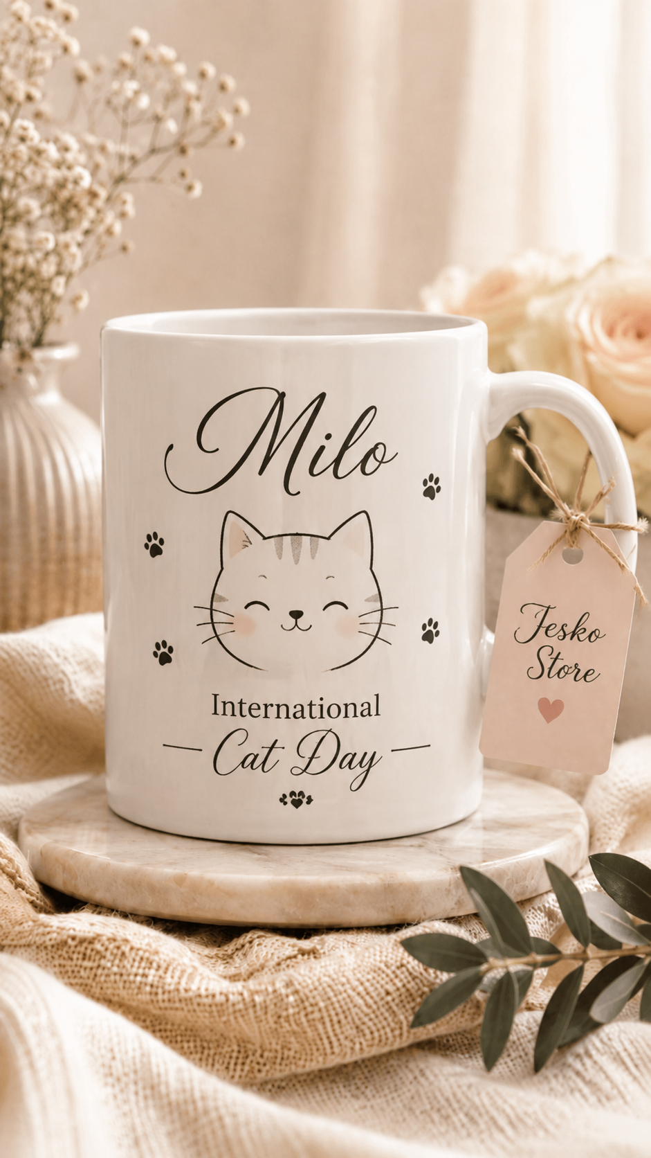 Celebrate International Cat Day with a personalized mug made especially for pet lovers.