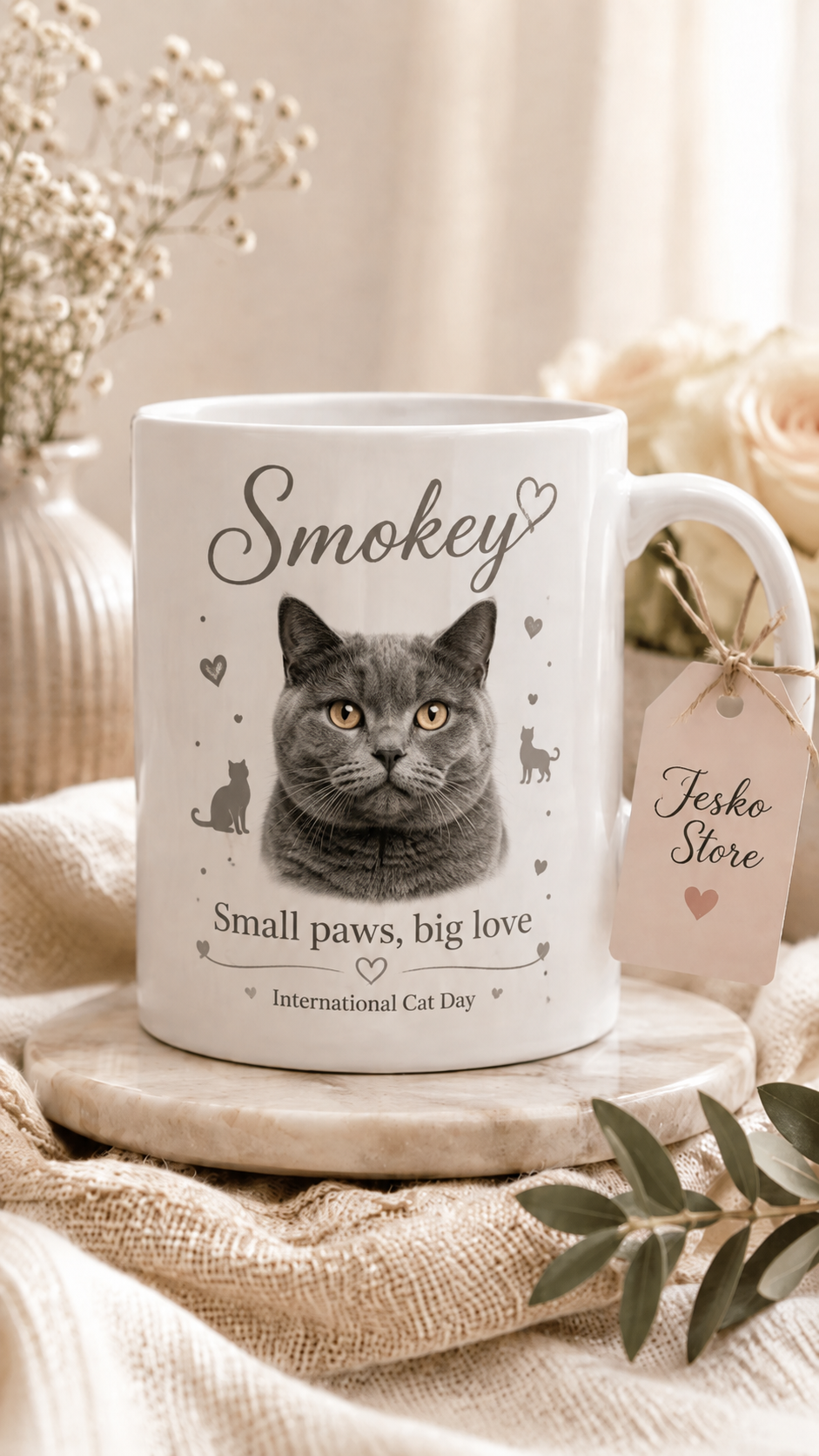 Celebrate International Cat Day with a personalized mug made especially for pet lovers.